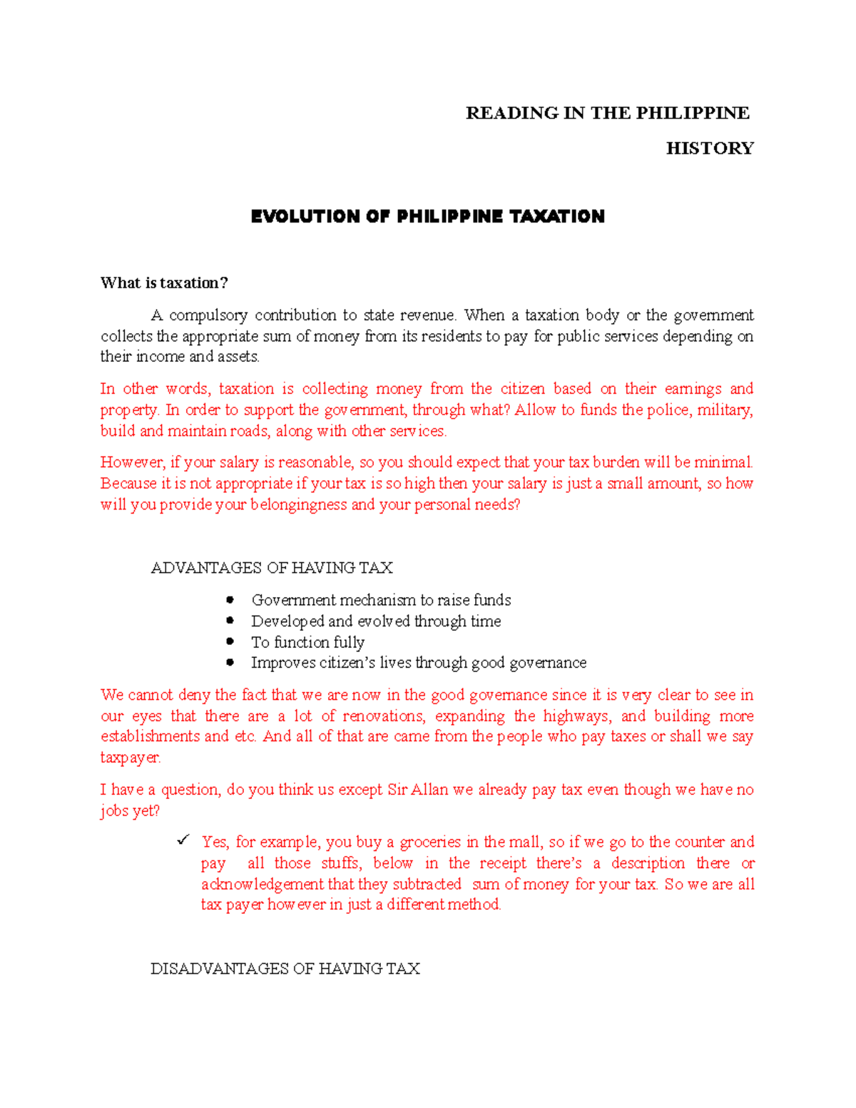 Report Taxation This file is just an essay work READING IN THE