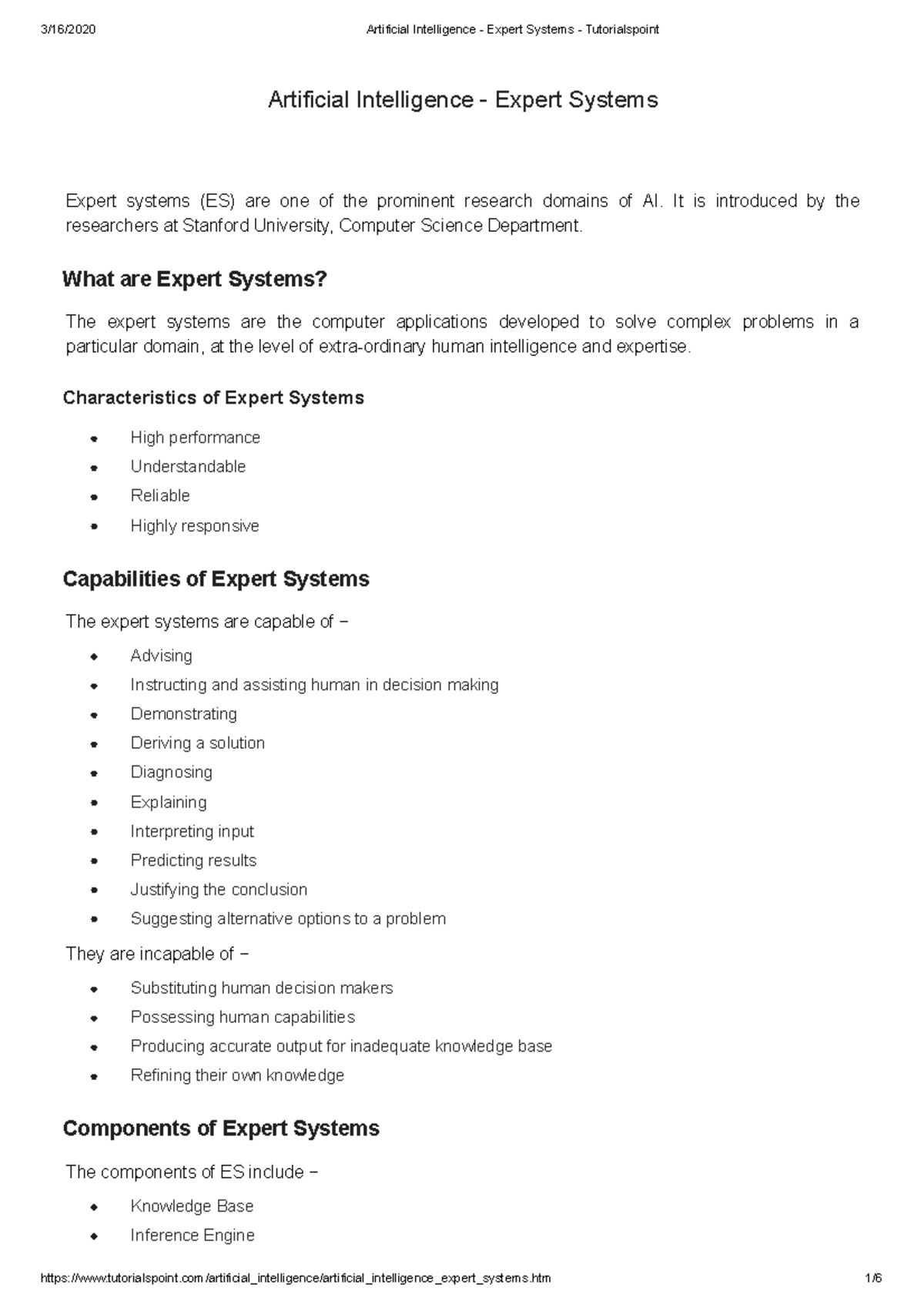 Artificial Intelligence Expert Systems Tutorialspoint Artificial