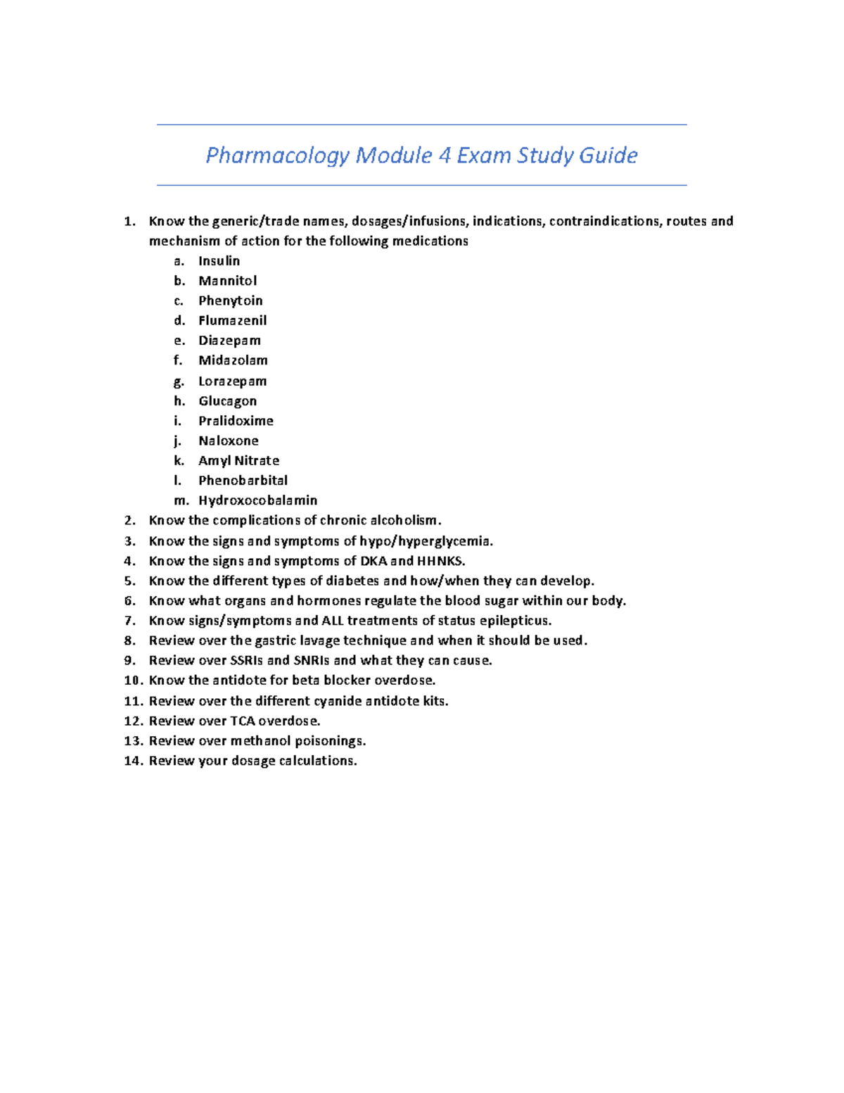 Pharmacology Module Exam Study Guide Pharmacology Module Exam Study Guide Know The Studocu