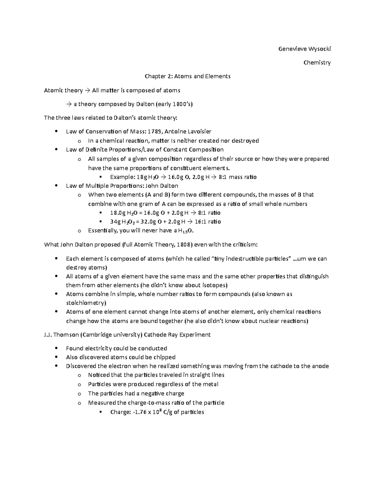 Chapter 2 - Atoms and Elements - Genevieve Wysocki Chemistry Chapter 2 ...