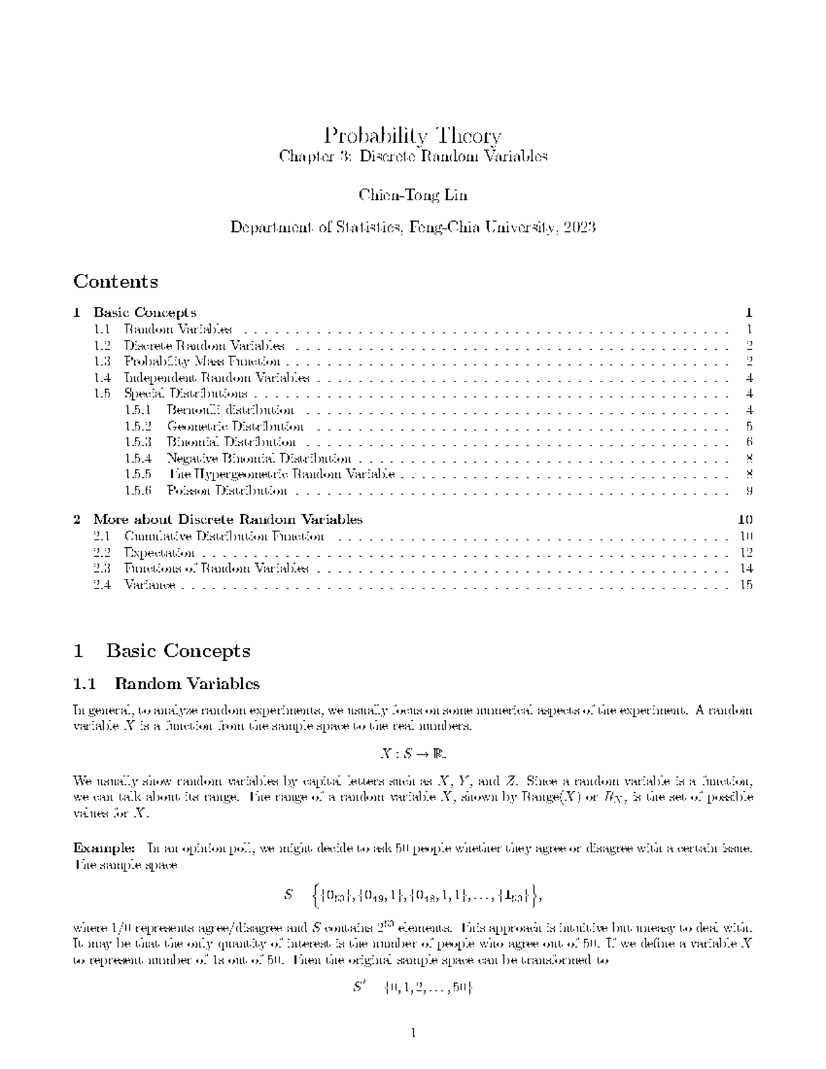 Ch3 Discrete Random Variables 20231013 - Probability Theory Chapter 3 ...