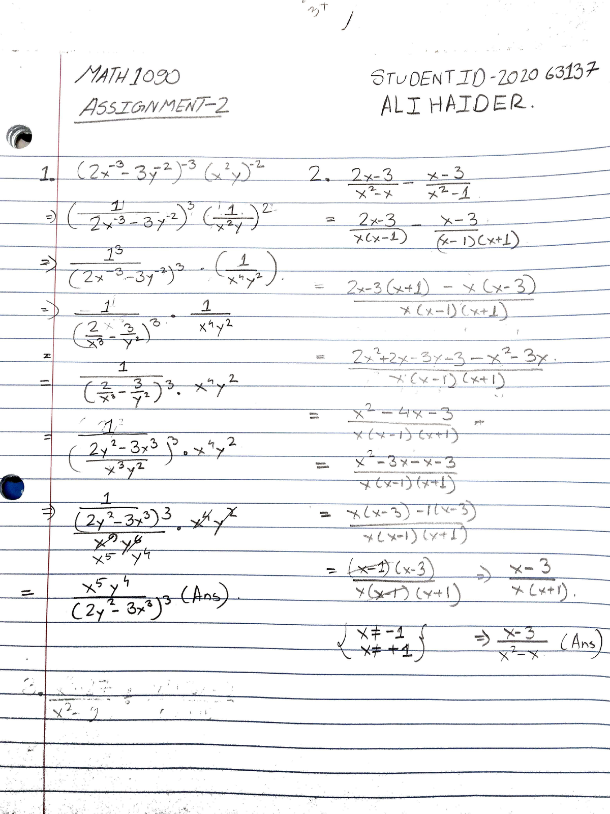 mathematical assignment example