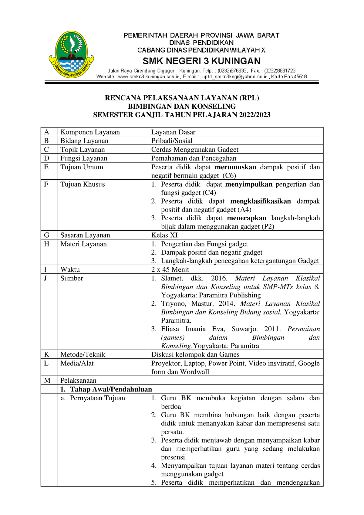 Rpl - Counsling - RENCANA PELAKSANAAN LAYANAN (RPL) BIMBINGAN DAN ...