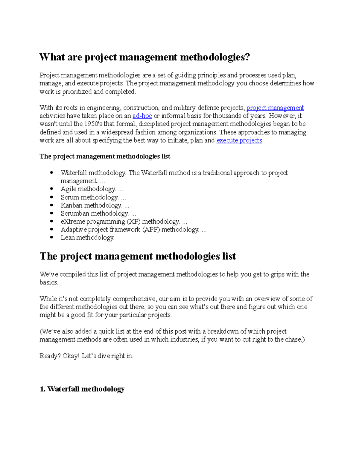 A projection method - fine - What are project management methodologies ...
