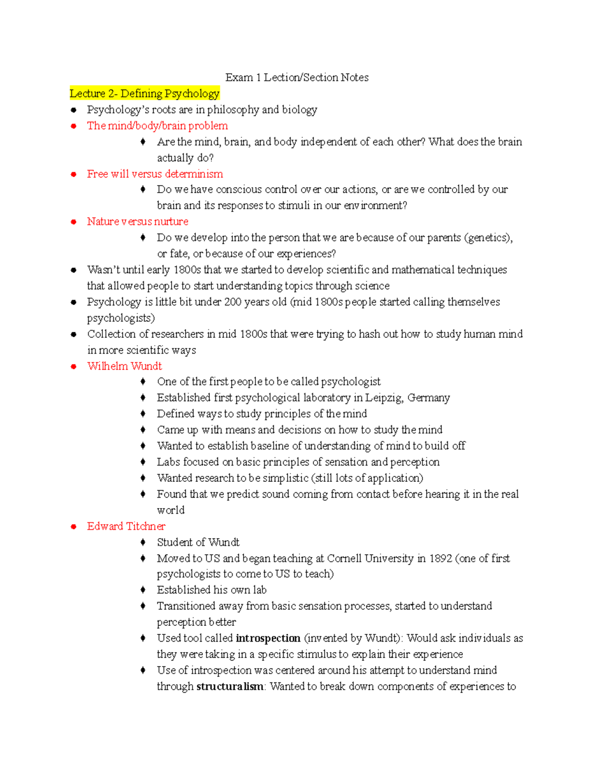Exam 1 Lecture Notes - Exam 1 Lection/Section Notes Lecture 2- Defining ...