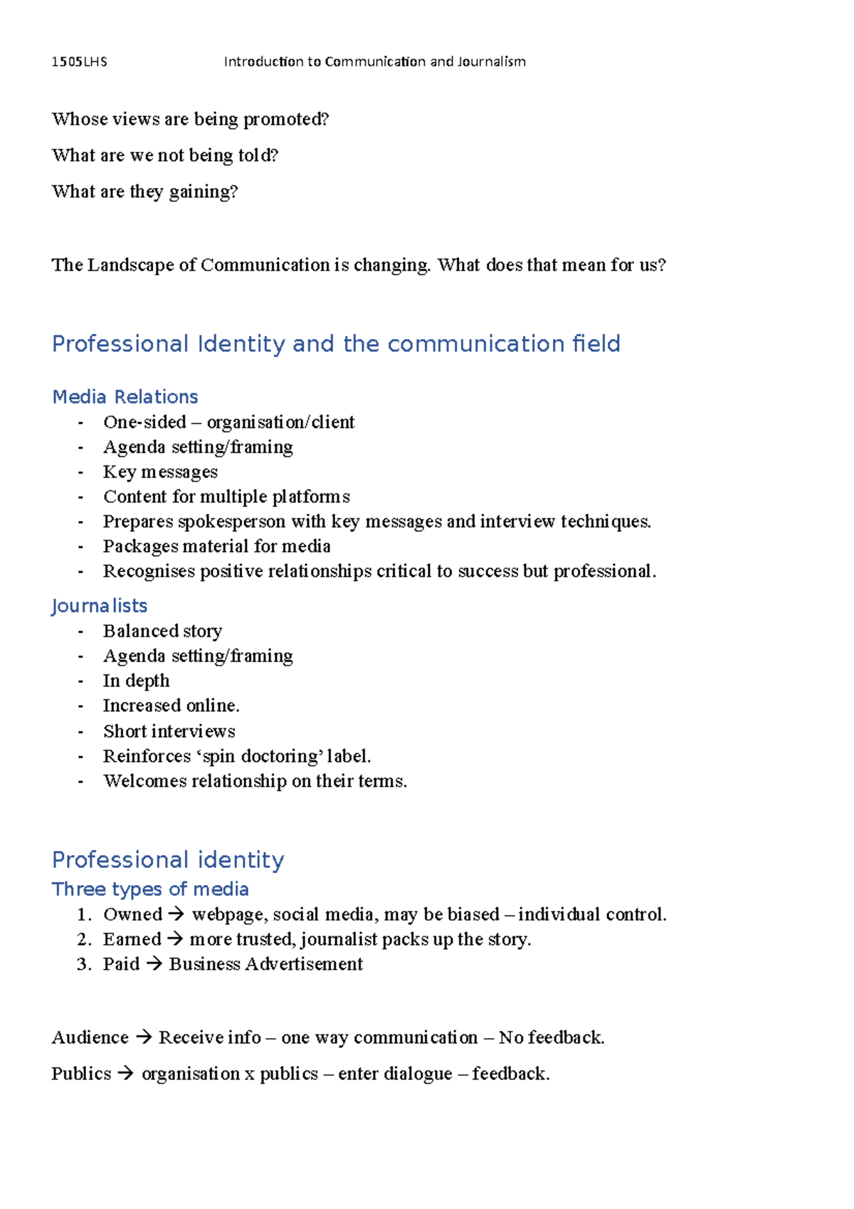 1505LHS - Week 1 - Professional identity and the communication field ...
