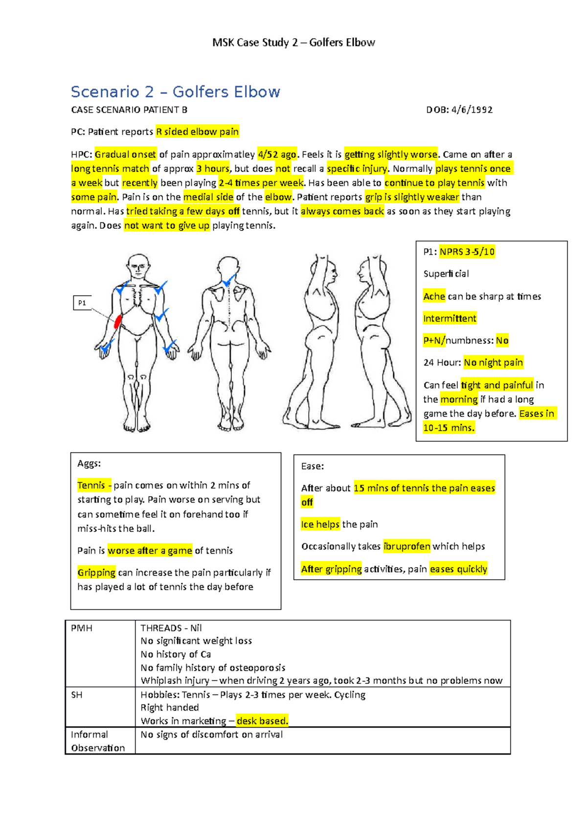 MSK Golfers Elbow Some Example Exam Case Studies And The Necessary 