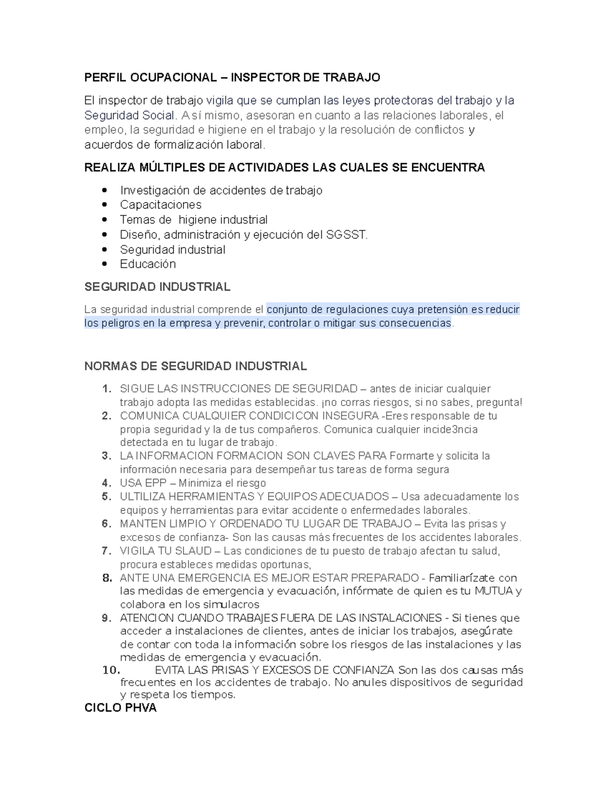 Guion Video - Introdcc SST - PERFIL OCUPACIONAL – INSPECTOR DE TRABAJO ...