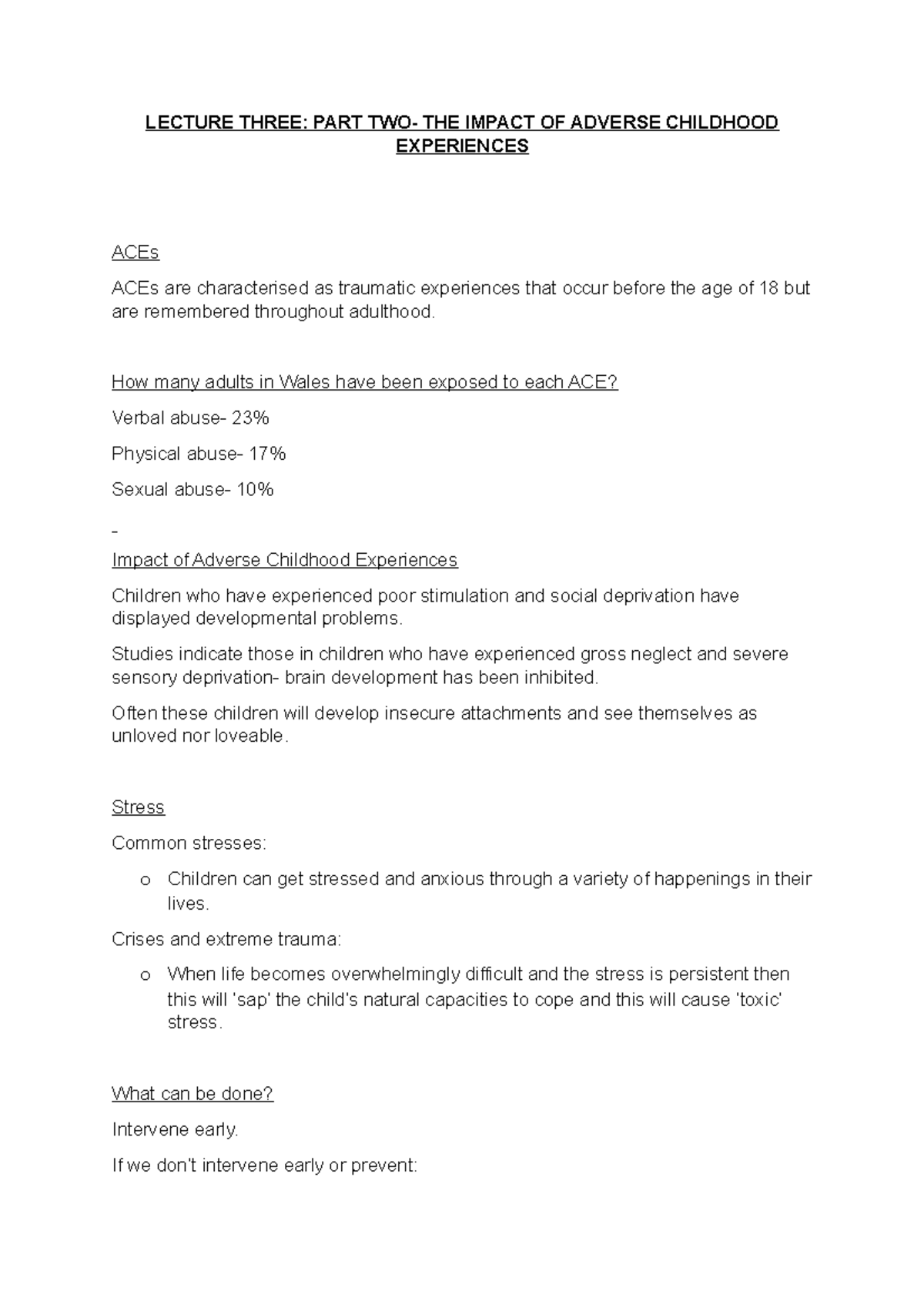 Lecture 3 B- Impact Of Adverse Childhood Experinces - LECTURE THREE ...