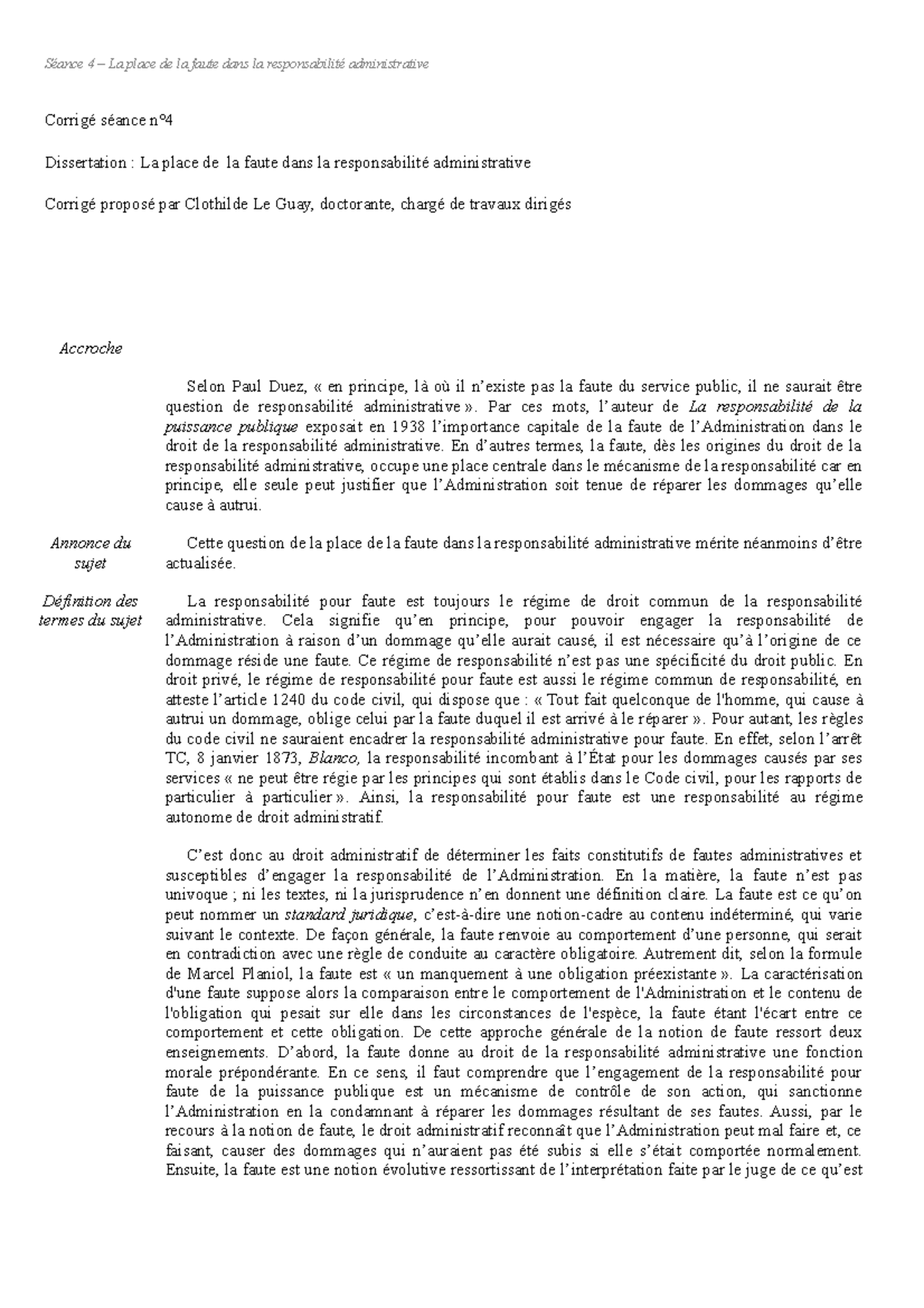 Semestre 2 S Ã©ance 4 - La Responsabilit Ã© Pour Faute - Corrigé Séance ...