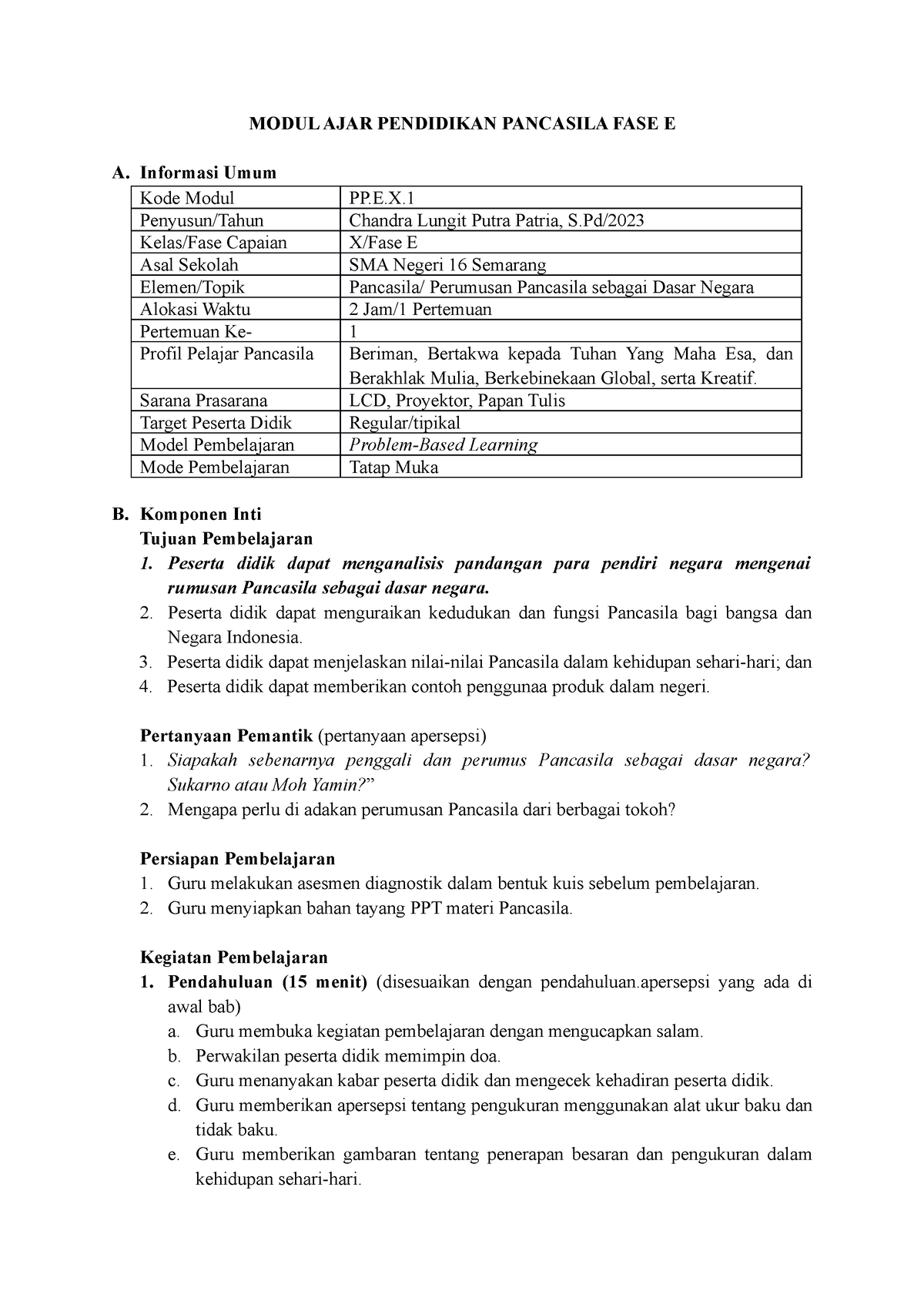 Modul Ajar Pancasila X - Apik - MODUL AJAR PENDIDIKAN PANCASILA FASE E ...