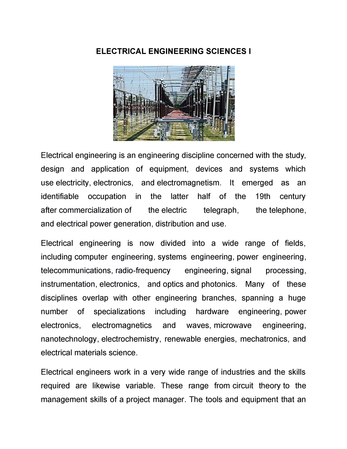 college essay about electrical engineering