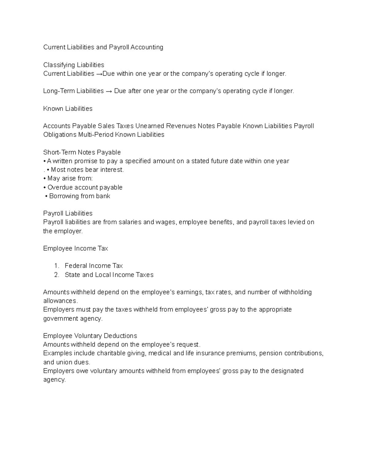 Current Liabilities and Payroll Accounting Current Liabilities and