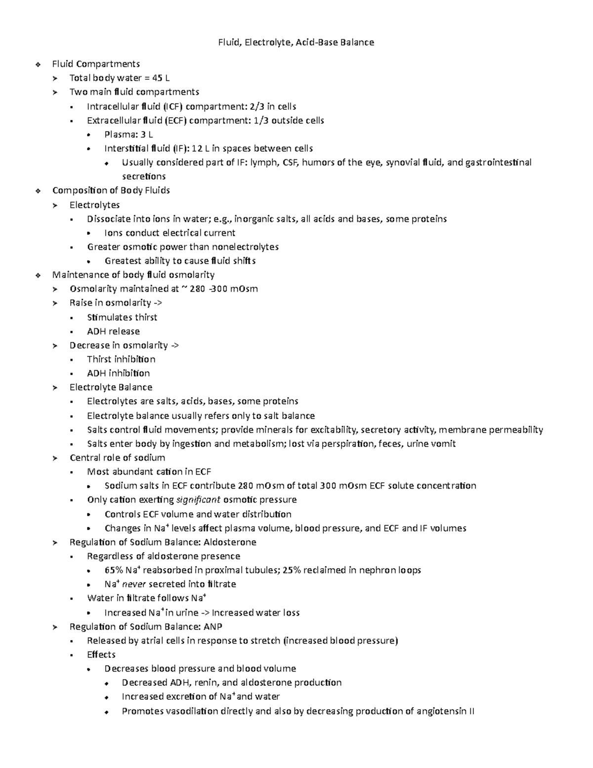 Fluid, Electrolyte, Acid-Base Balance - Bio 202 Rio Salado - Fluid ...