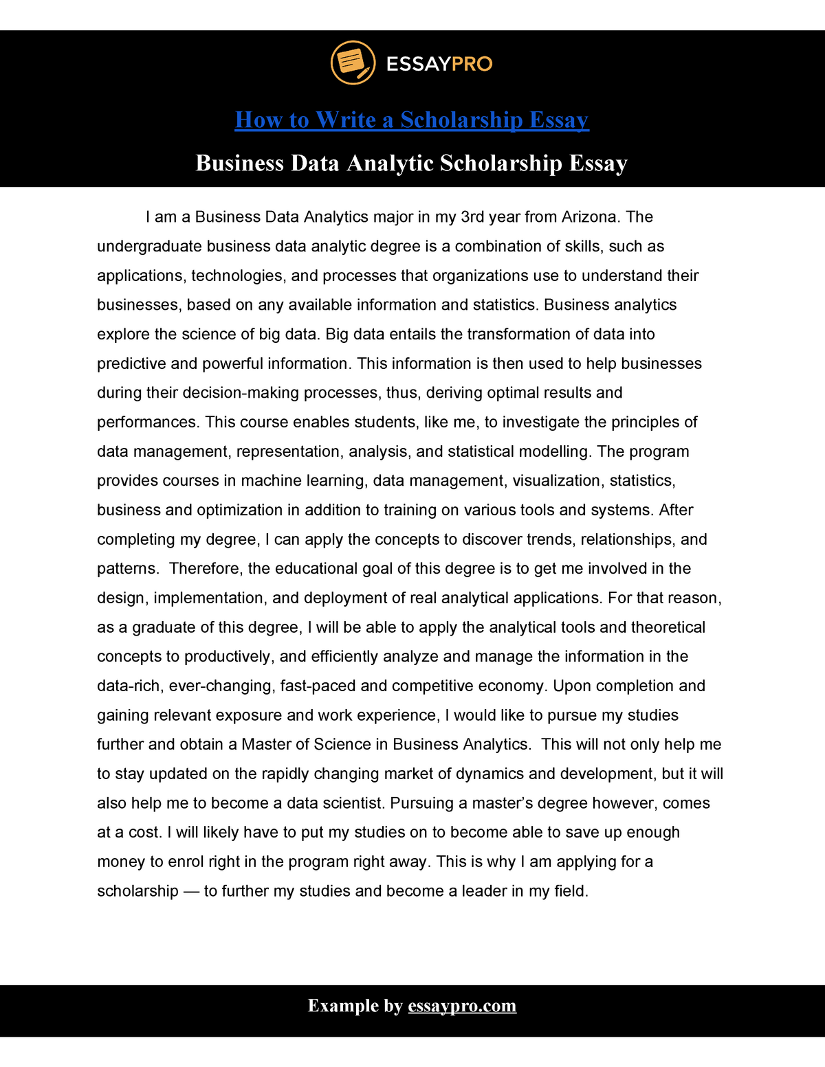 data analytics scholarship essay