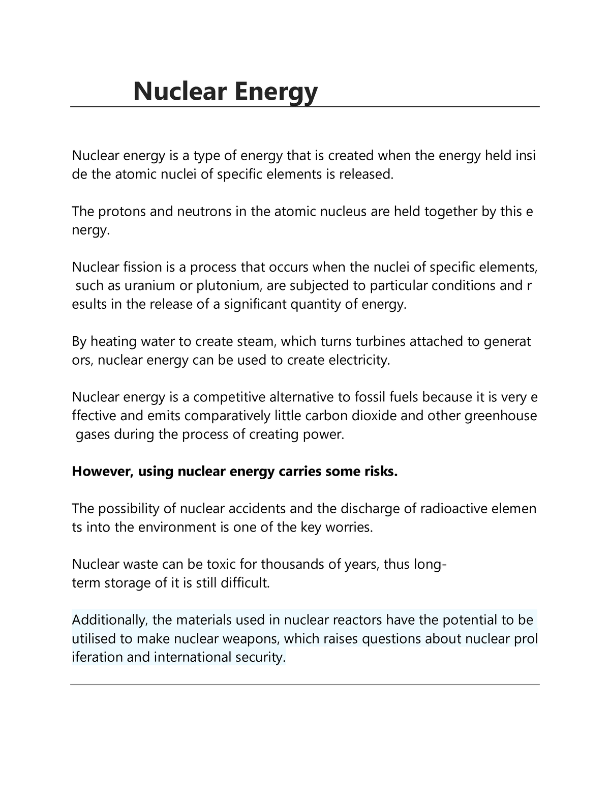 essay on atomic and nuclear energy and its uses