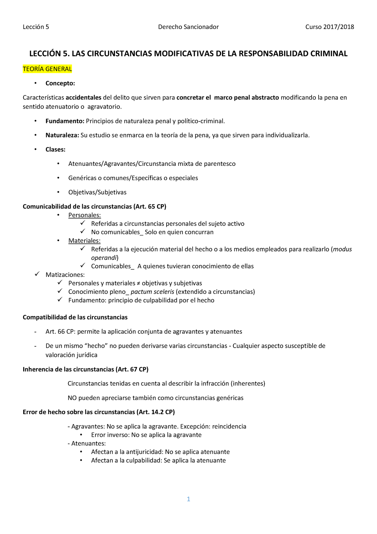 Esquemas LecciÓn 5 - 5 Derecho Sancionador Curso 5. LAS CIRCUNSTANCIAS ...