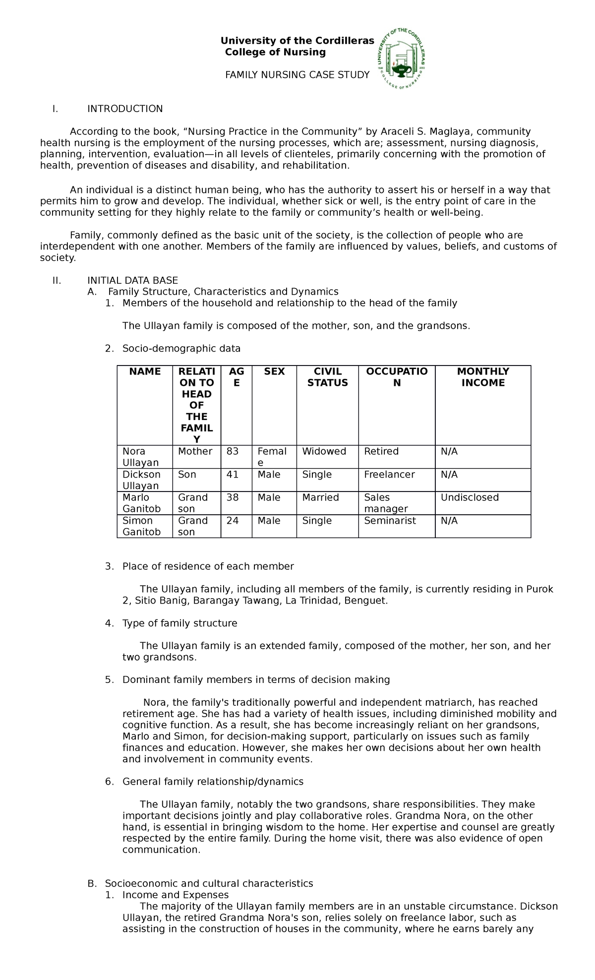 a family in need case study answers