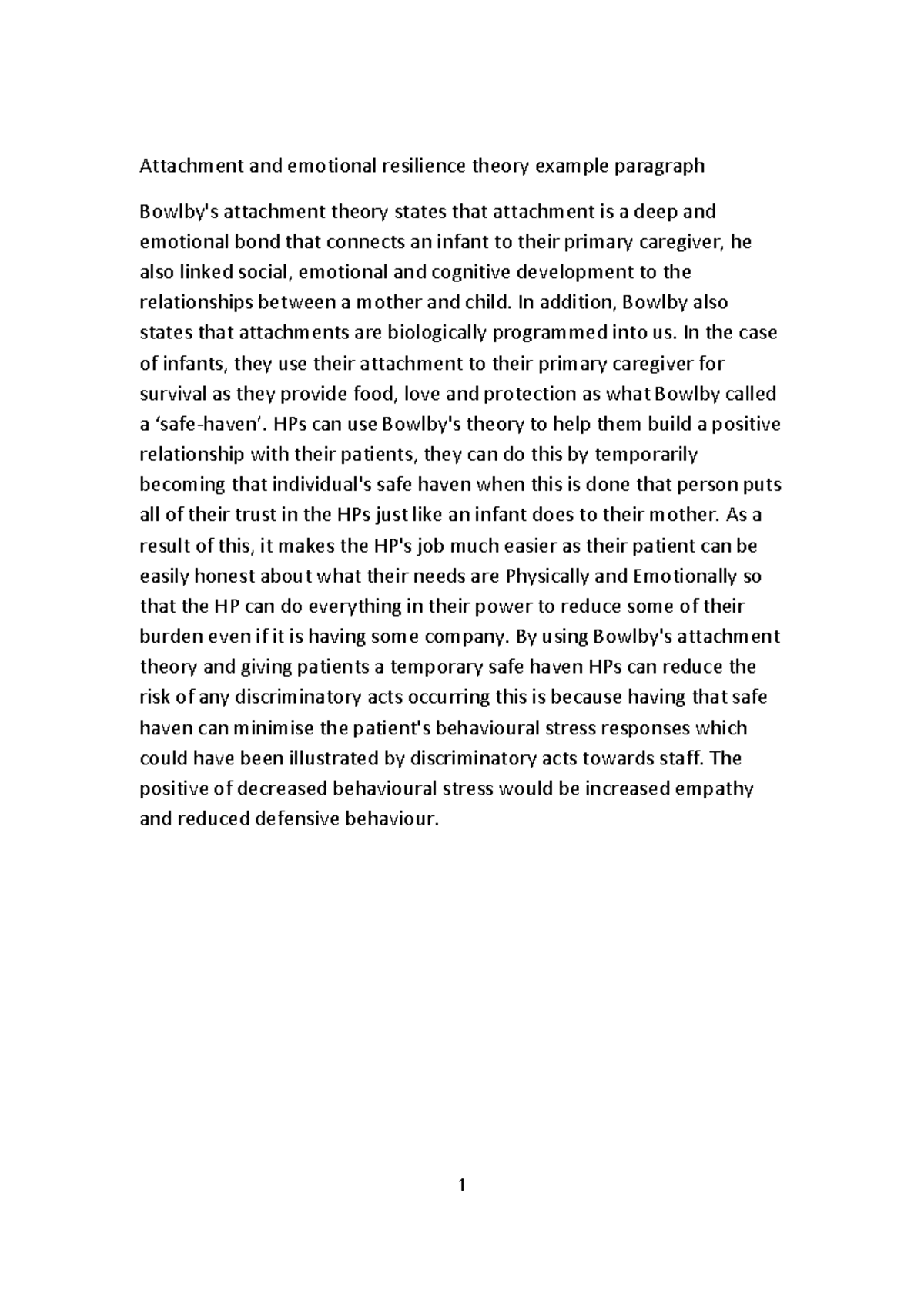 Bowlby's attachment theory paragraph example - Attachment and emotional ...
