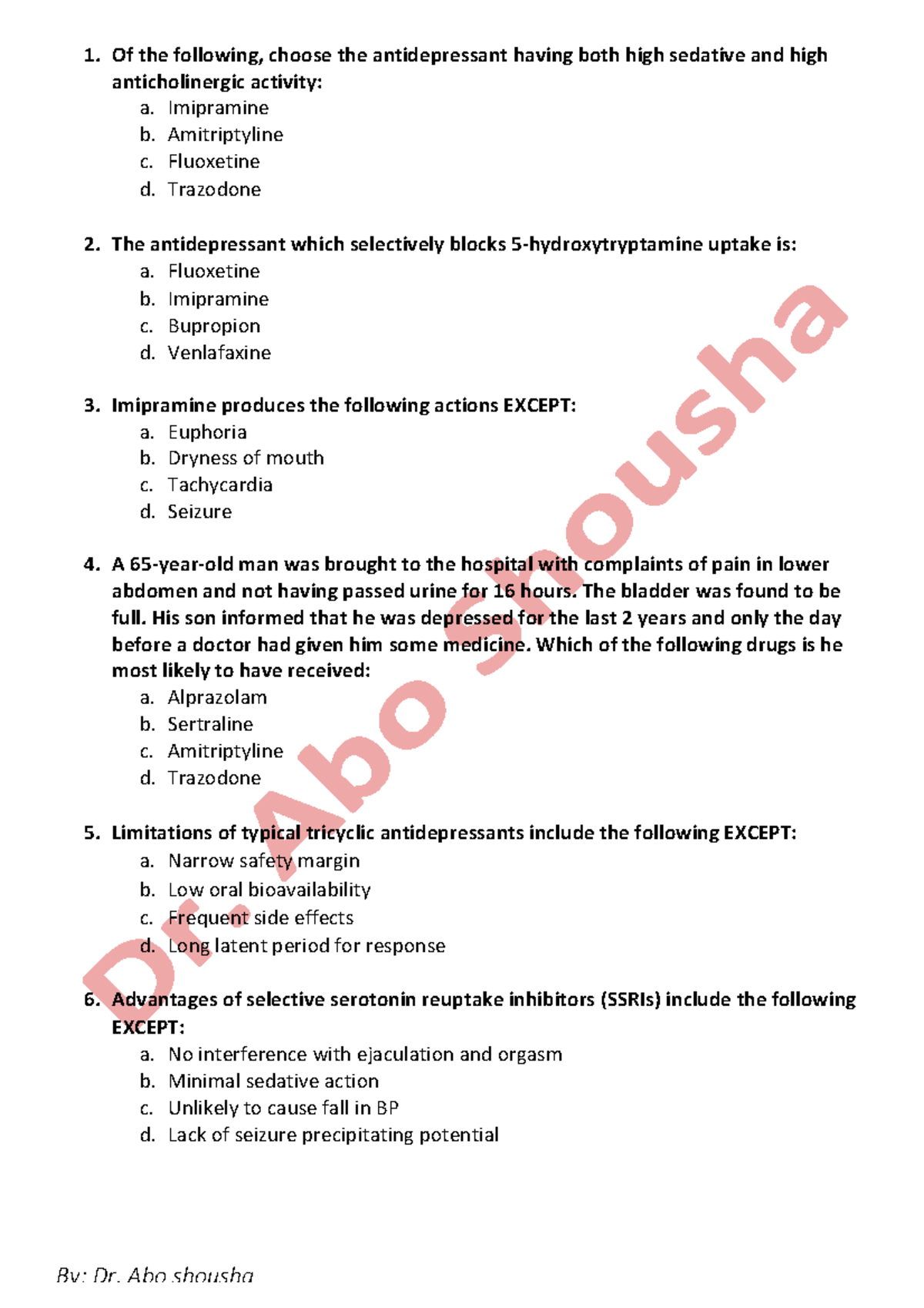 Antidepressant+drugs+MCQs PHARMACOLOGYMCQSANTDEPRESSANT By Dr. Abo