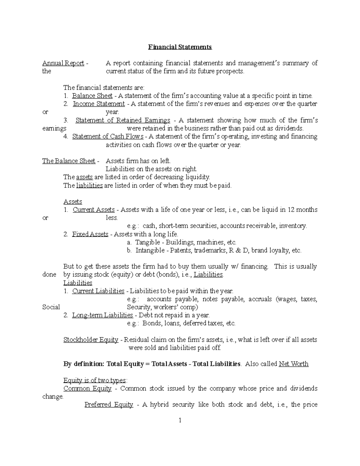 Balance Sheets, Income Statements and Net Cash Flow - Financial ...