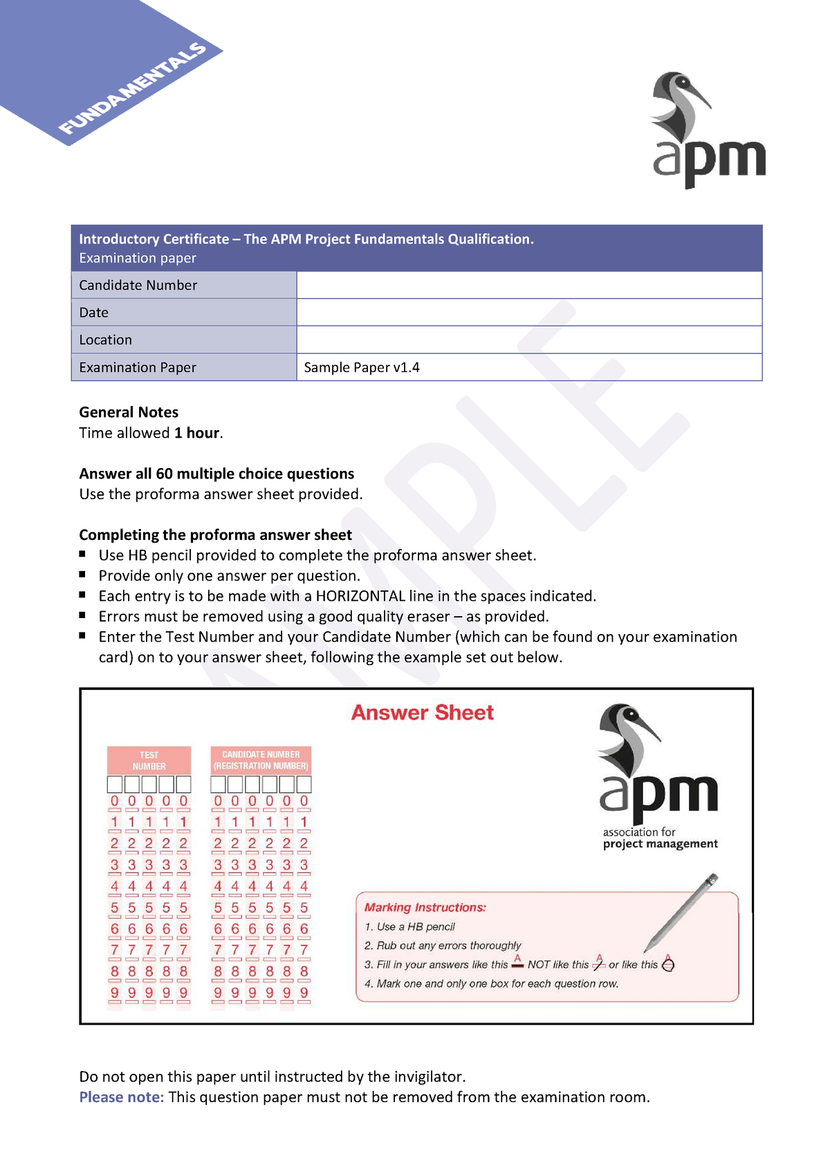 APM Fundamental of Project Management Sample Exam Introductory