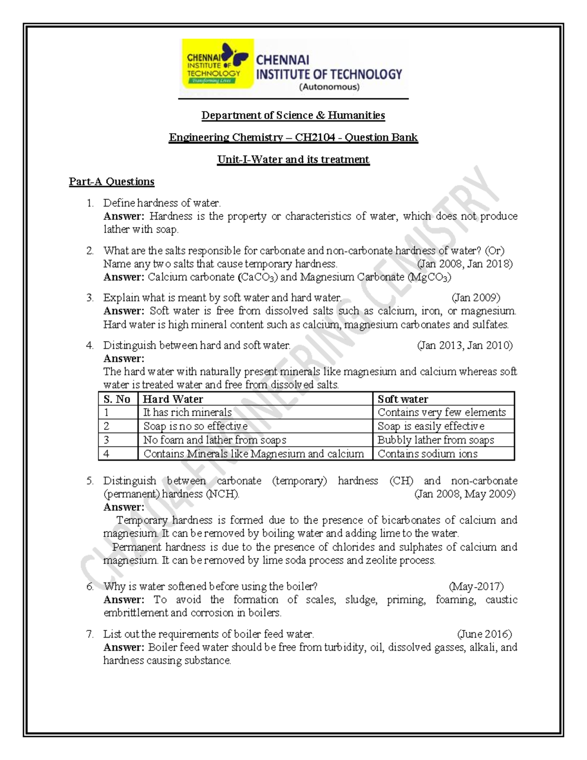UNIT I - 2 Marks WITH Answers - Department of Science & Humanities ...