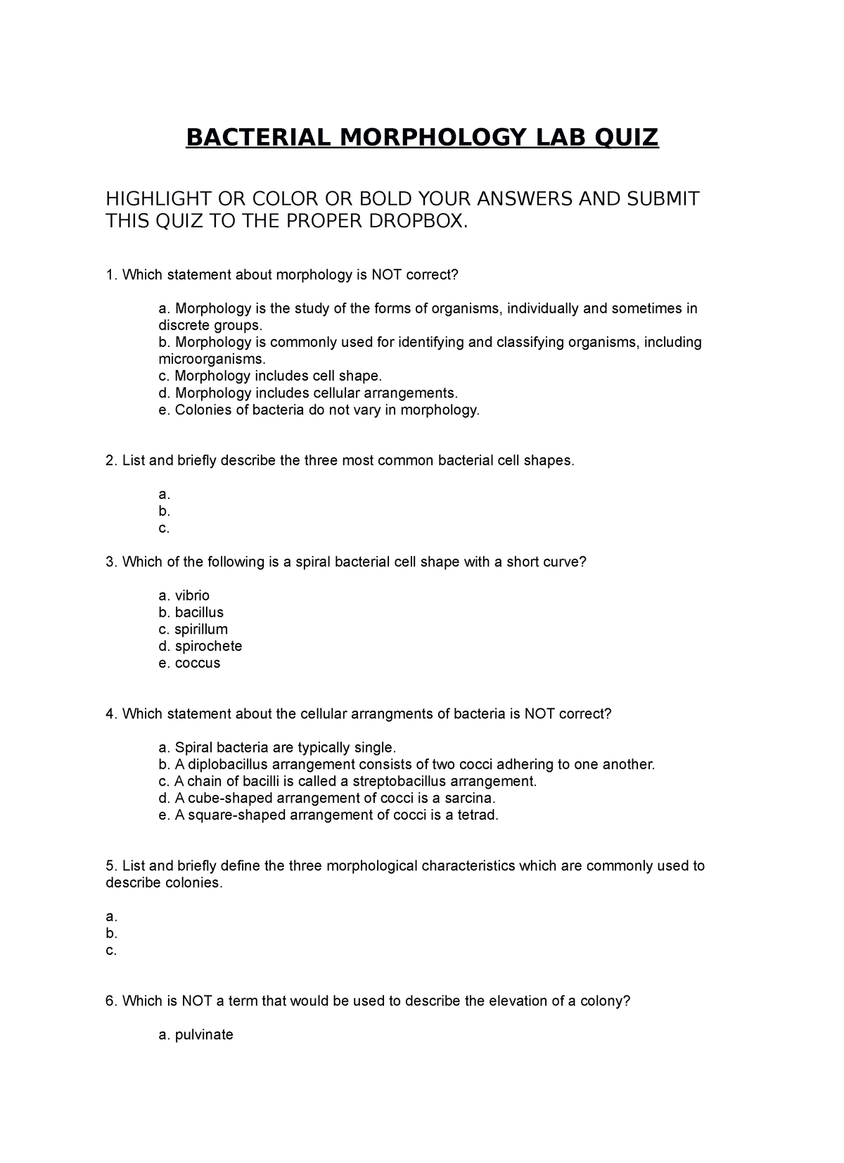 Bacterial Morphology Virtual Lab QUIZ - BACTERIAL MORPHOLOGY LAB QUIZ ...