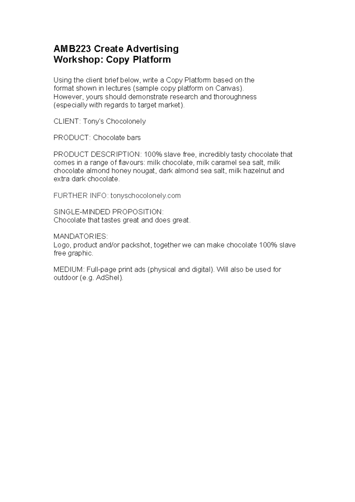 AMB223 COPY Platform Brief - TONY's Chocolonely - AMB223 Create ...