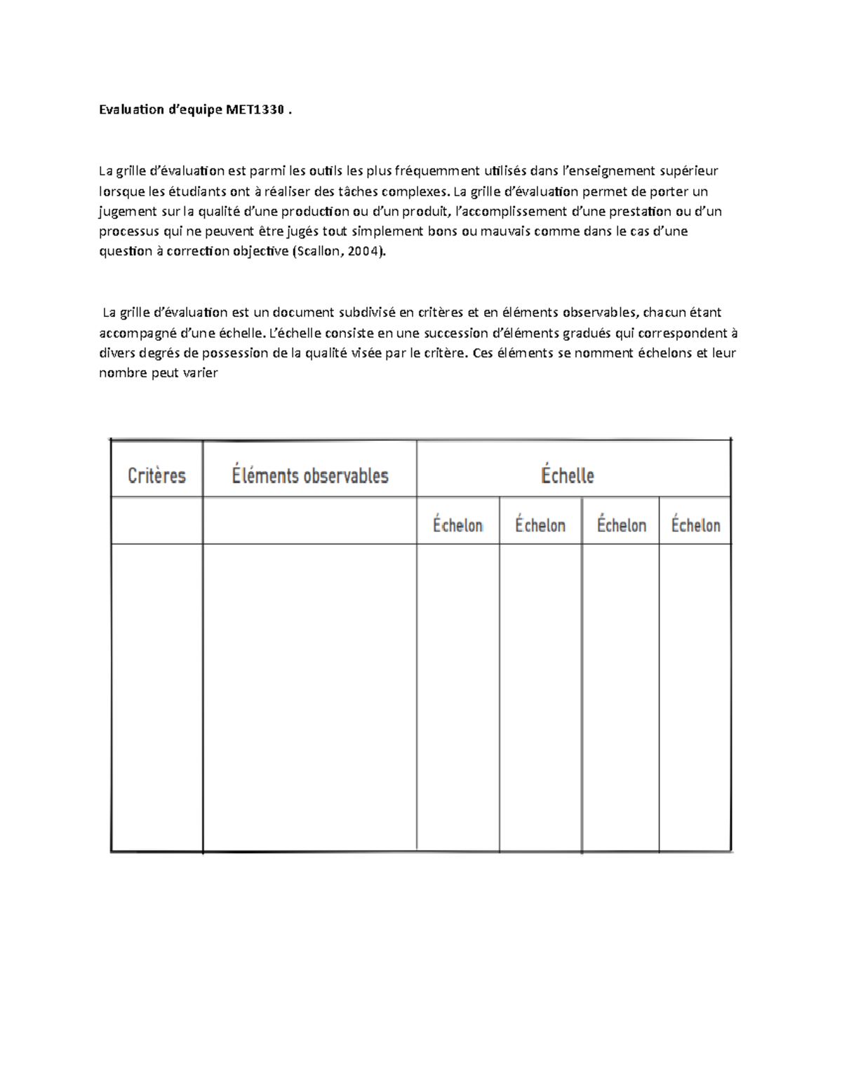 Evaluation met1330 - Notes de cours 2 - Evaluation d’equipe MET. La ...