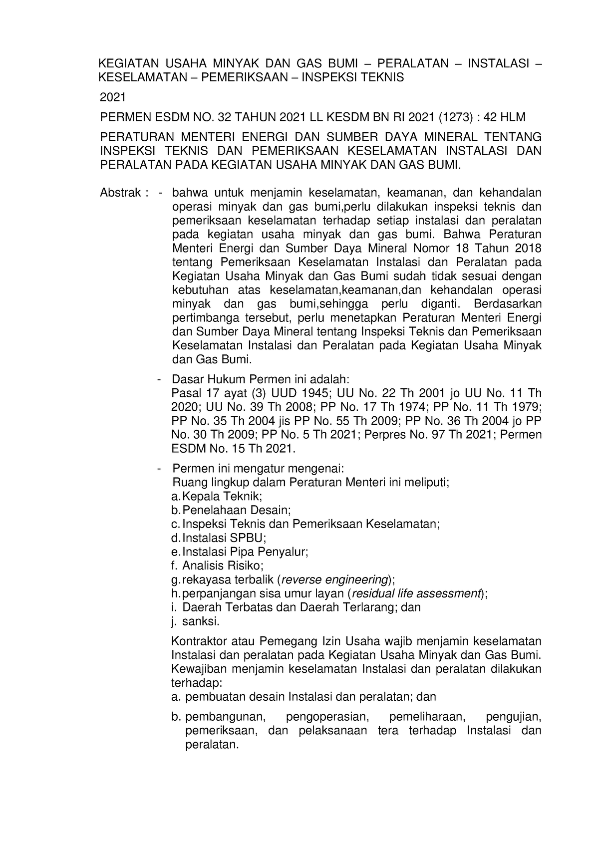 Abstrak Permen ESDM NO. 32 THN 2021 - KEGIATAN USAHA MINYAK DAN GAS ...