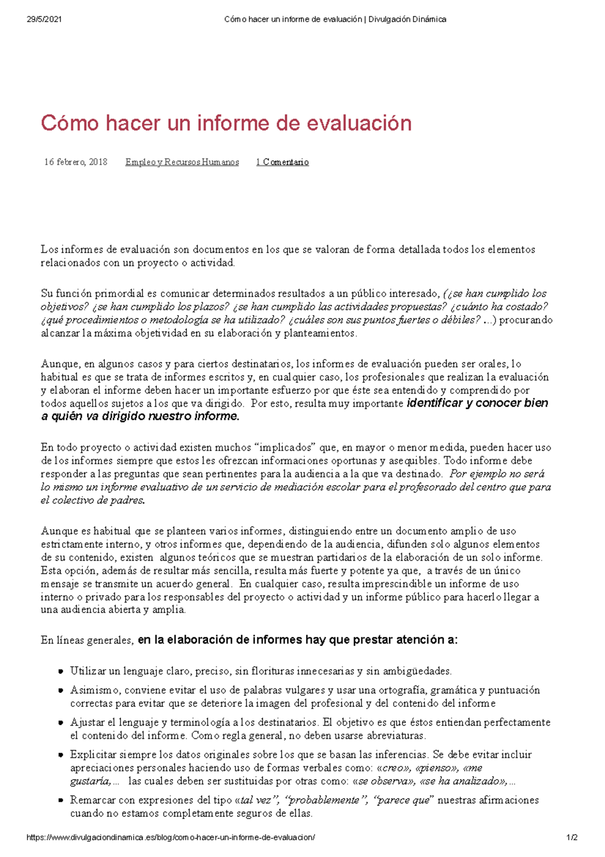 Cómo Hacer Un Informe De Evaluación Divulgación Dinámica 2952021