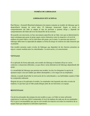 Ventajas Y Desventajas DE LOS Modelos DE Liderazgo - TEORÍAS DE LIDERAZGO  LIDERAZGO SITUACIONAL Paul - Studocu