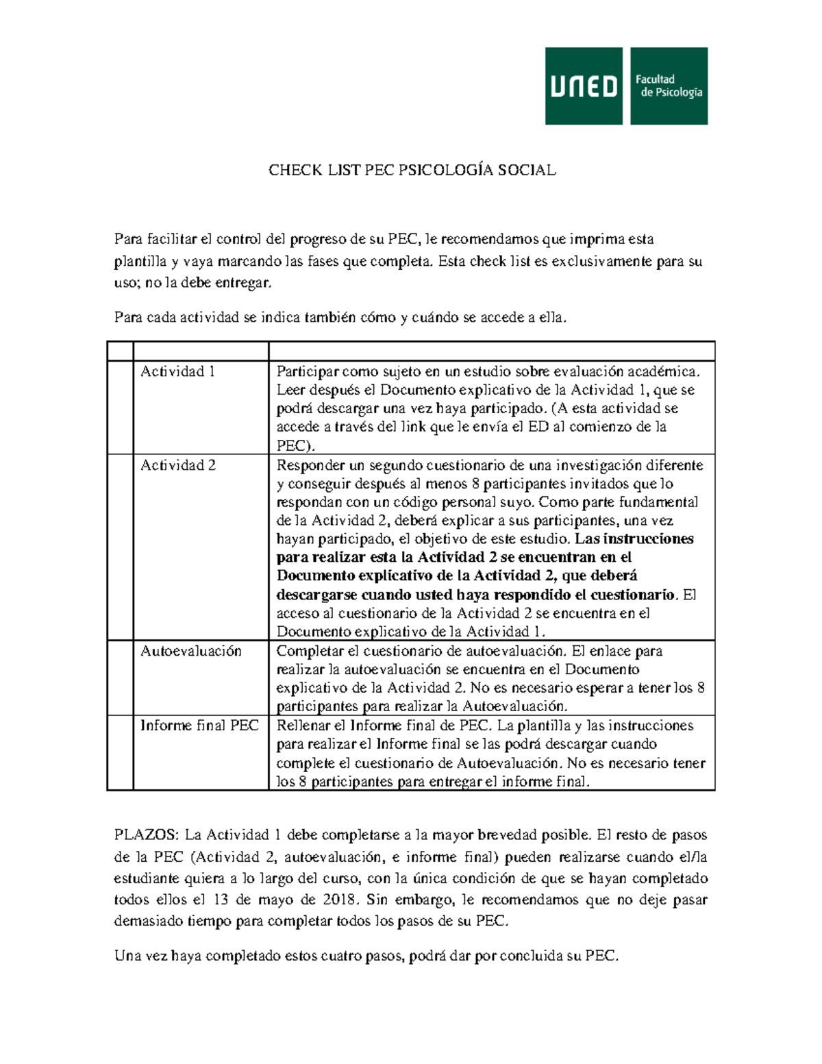 Check LIST PEC 7 - CHECK LIST PEC SOCIAL Para facilitar el control del ...
