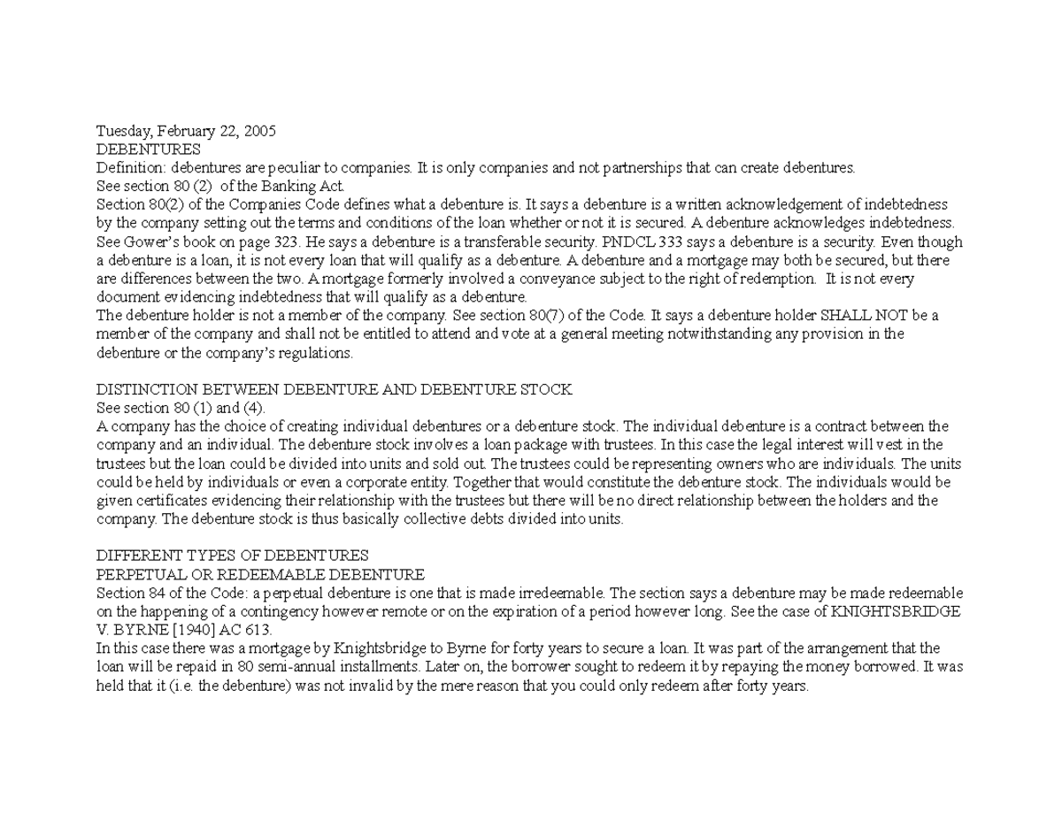 Debentures of a Company in Ghana under Company Law KNUST Studocu