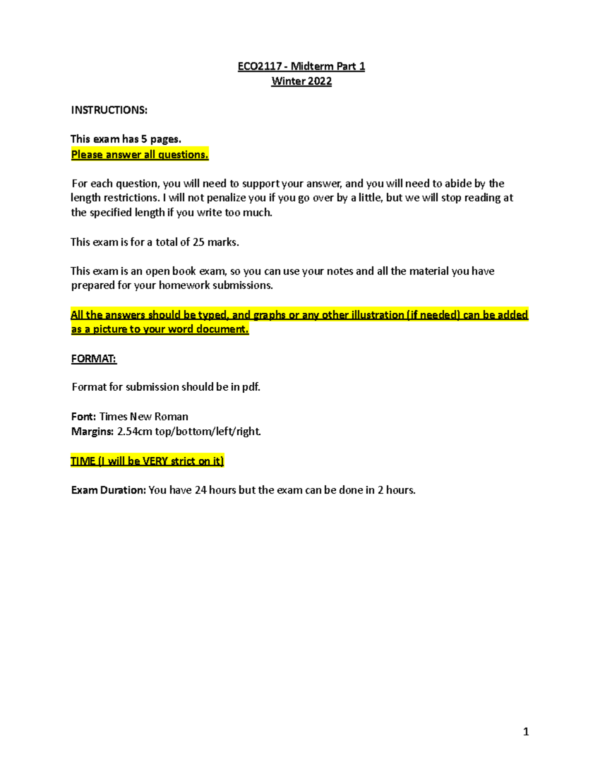 Eco2117 Midterm 2022 - ECO2117 - Midterm Part 1 Winter 2022 ...
