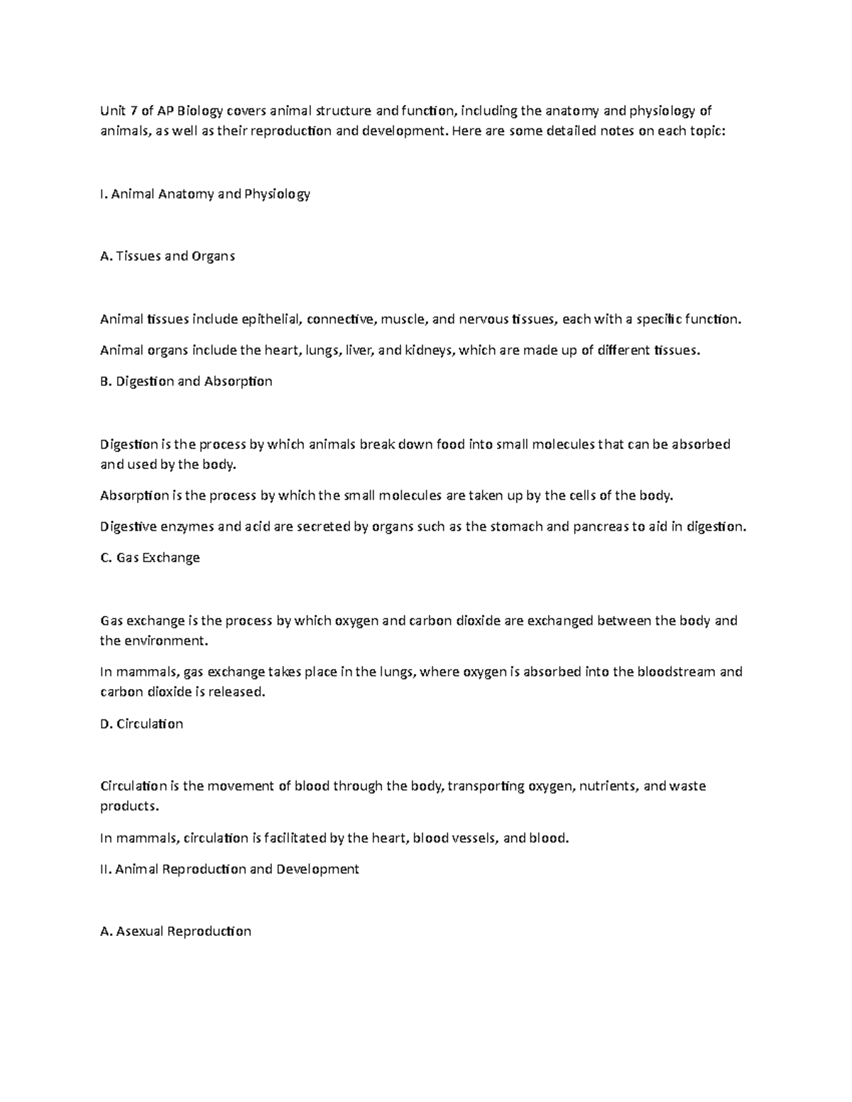 Topic 7 - Class Notes - Unit 7 of AP Biology covers animal structure ...