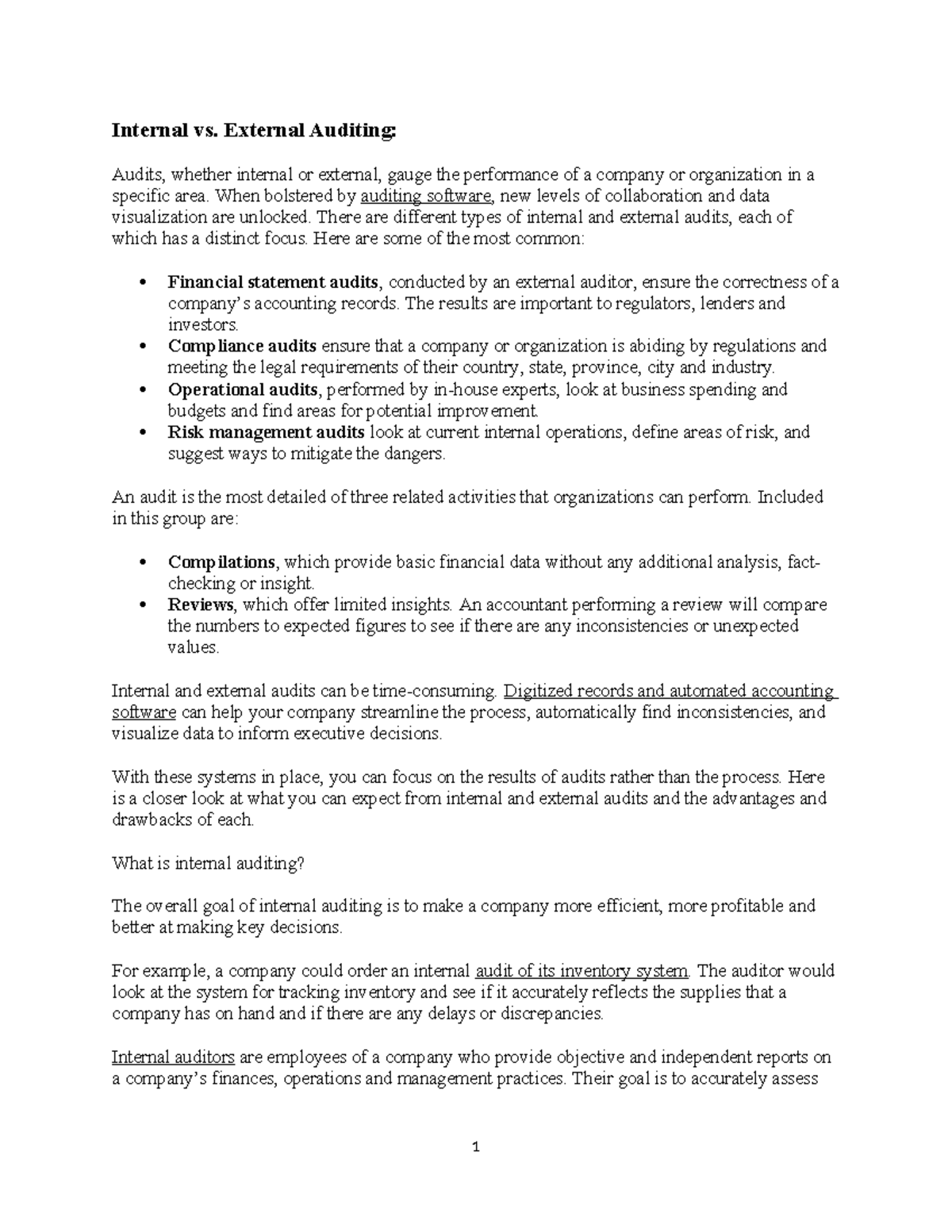 Internal vs. External Auditing - Internal vs. External Auditing: Audits ...
