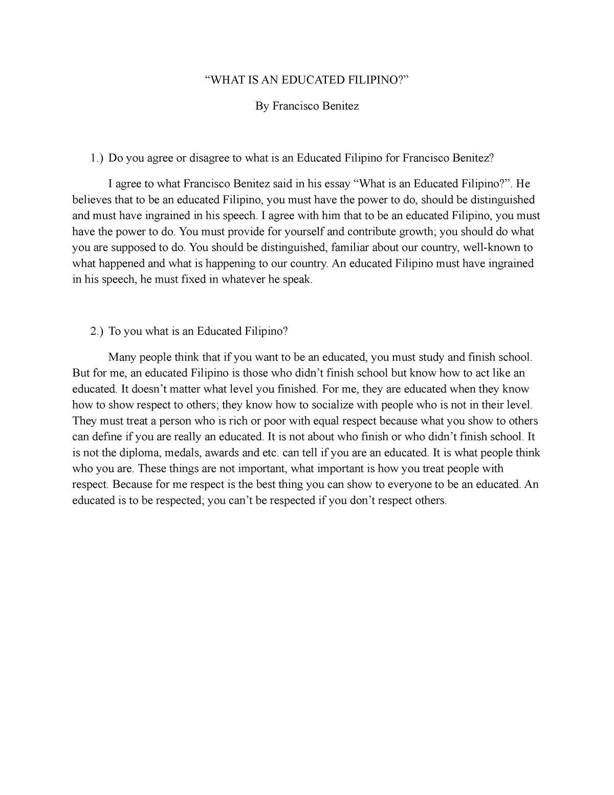 what is an educated filipino essay summary