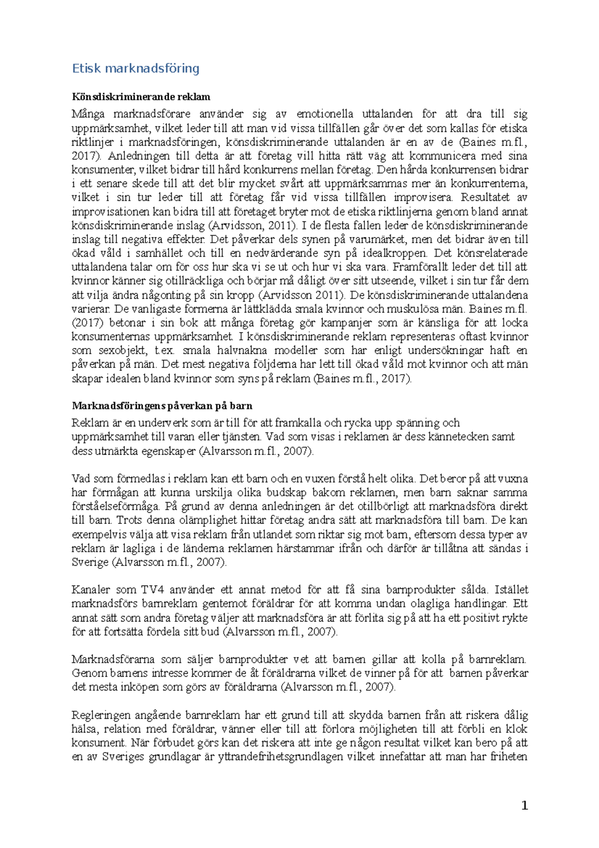 Anteckningar MFA101 - Etisk marknadsföring Könsdiskriminerande reklam ...