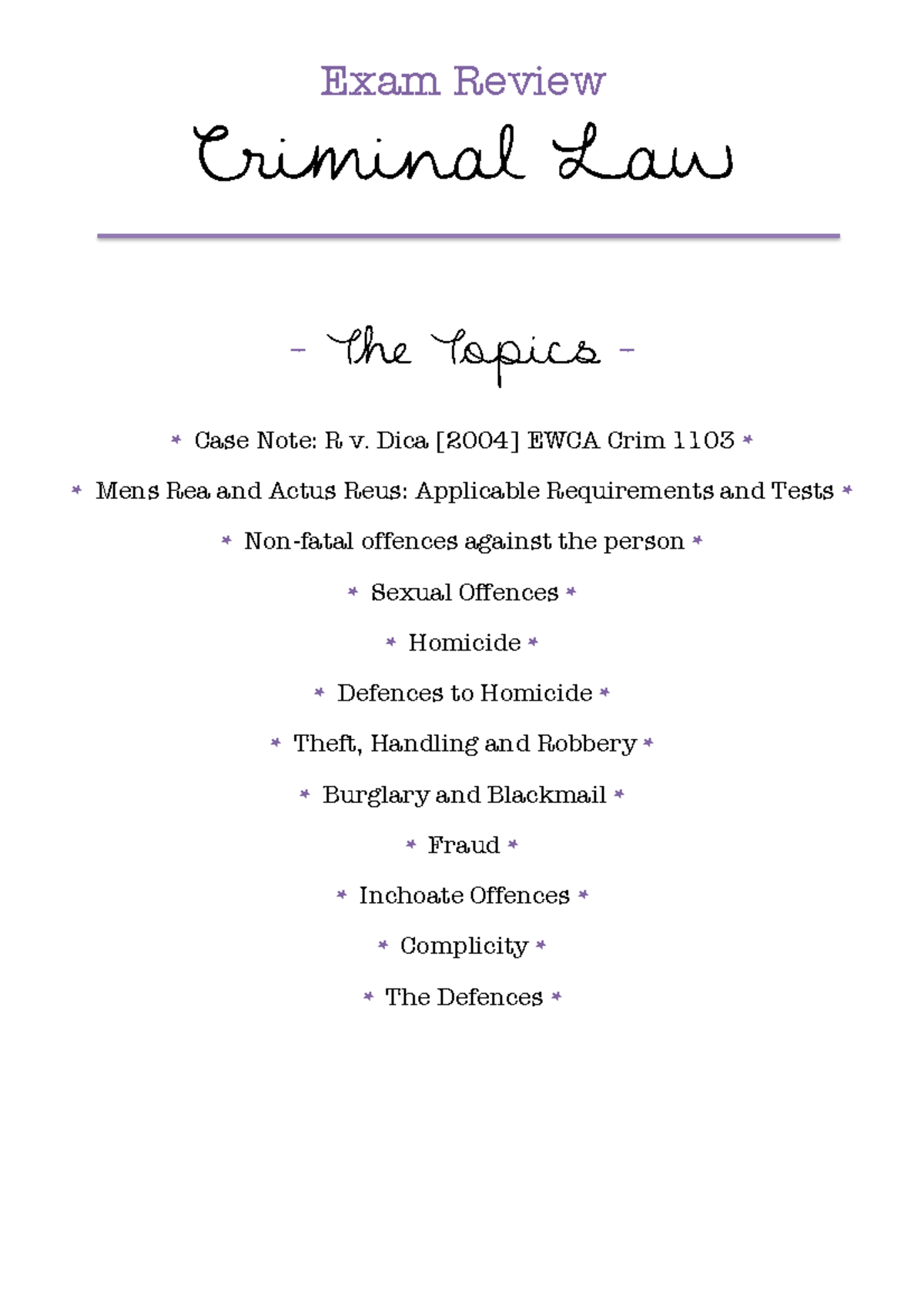 Criminal Law Exam Review - Exam Review Criminal Law The Topics Case ...