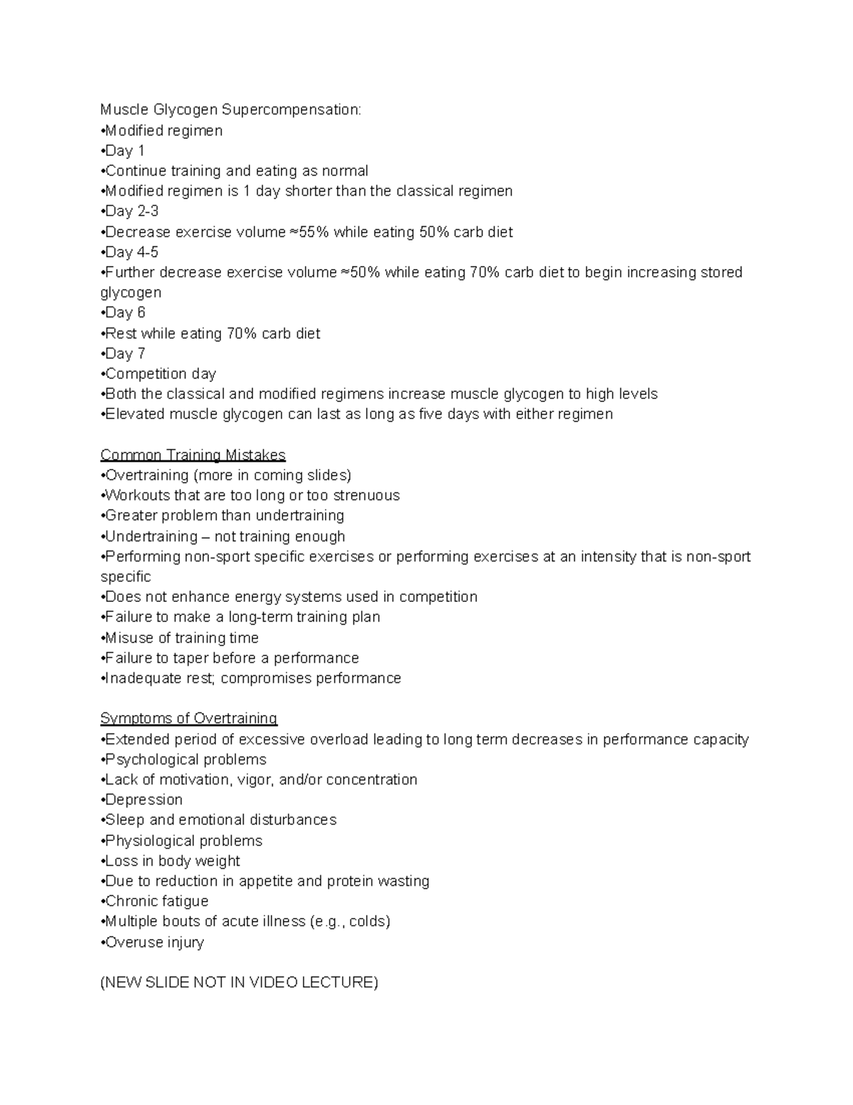 Ex Training Notes Pt2 - Muscle Glycogen Supercompensation: •Modified ...