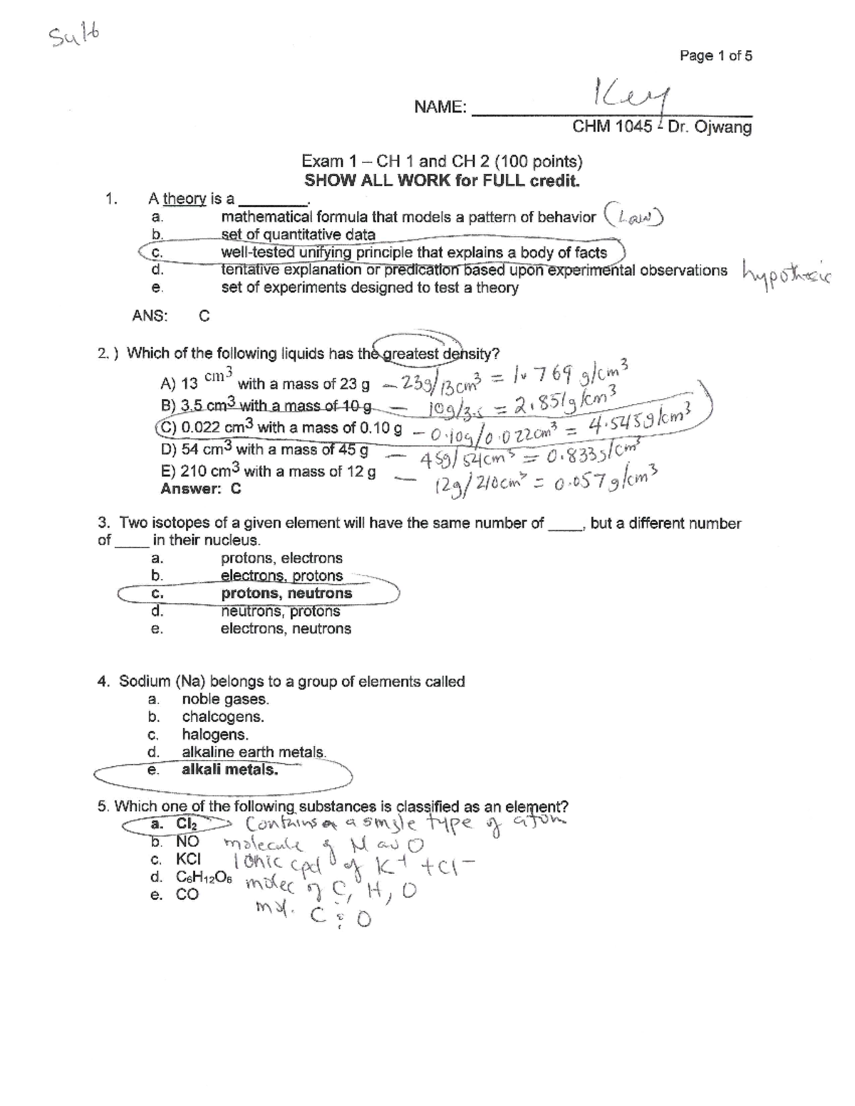 Exam+1+CH+1++and+CH+2+-Summer+v17 KEY - Sult Page 1 of 5 NAME: Key CHM ...