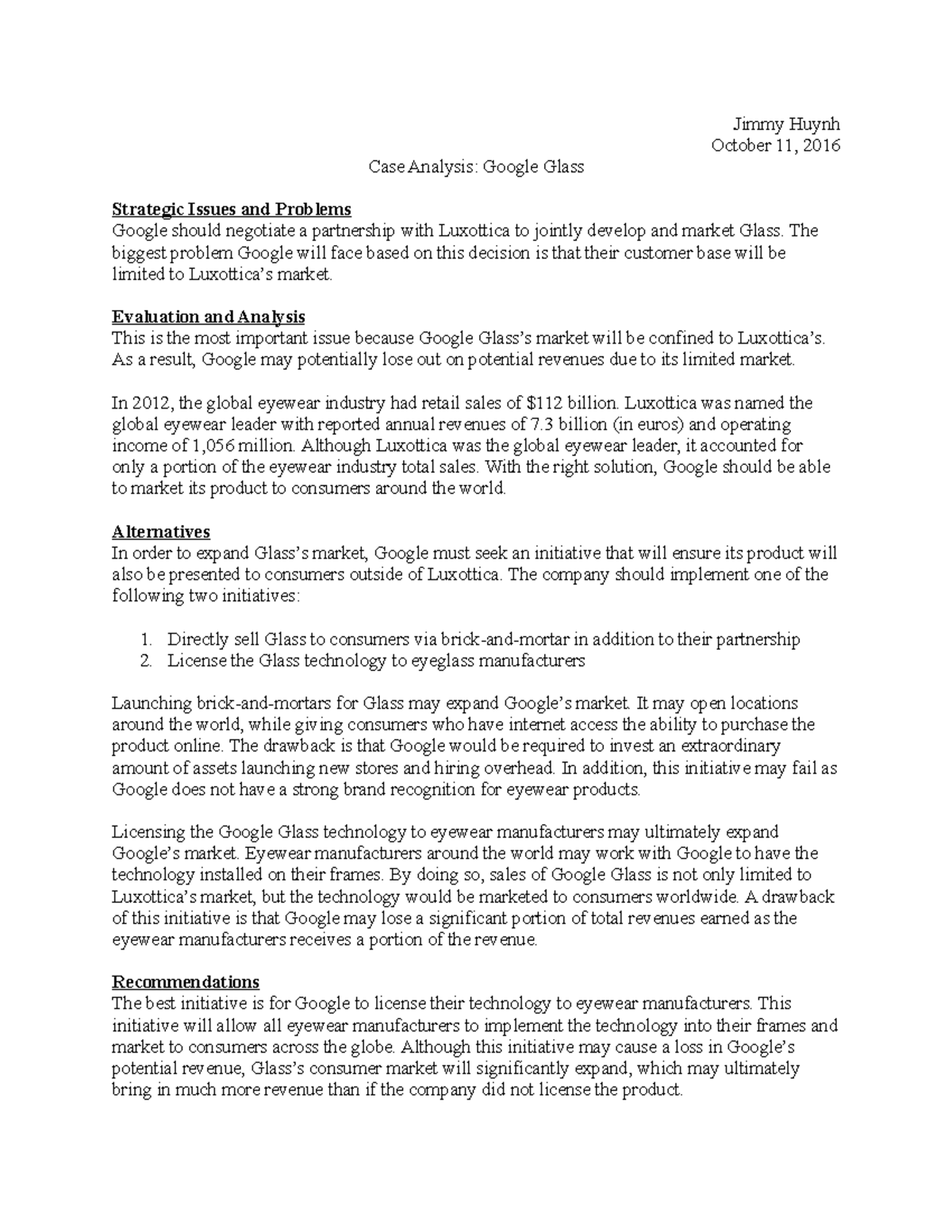 Case Analysis - Google Glass - Jimmy Huynh - Jimmy Huynh October 11 ...