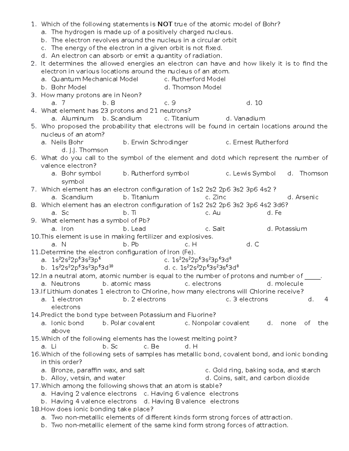 2nd quiz scien - Quiz in scence - Which of the following statements is ...