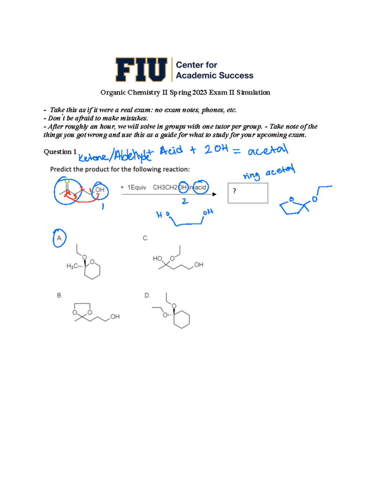 CHM2211 Spring 2023 Exam II Simulation2 Organic Chemistry II