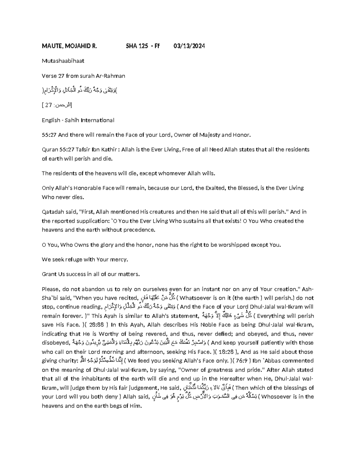 Mutashaabihaat - Need further informations - MAUTE, MOJAHID R. SHA 125 ...