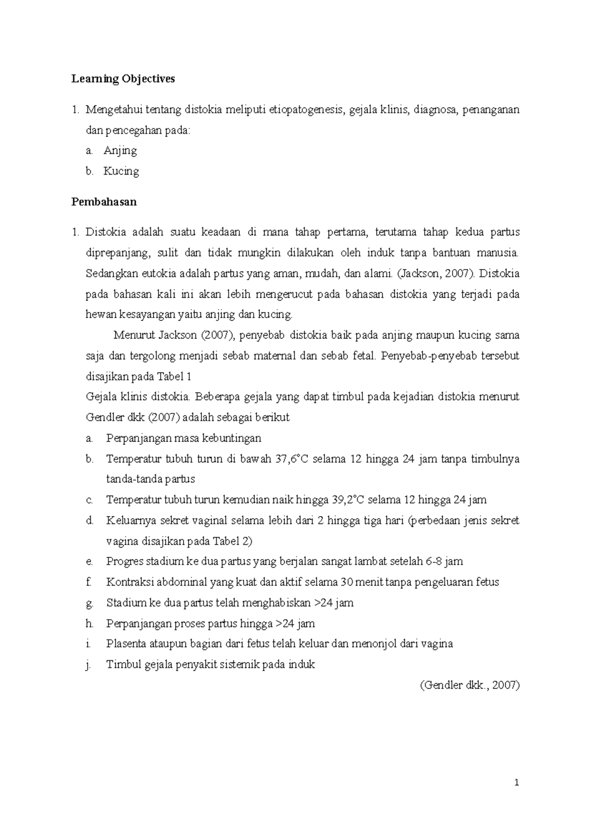 Distokia pada anjing dan kucing - Learning Objectives 1 