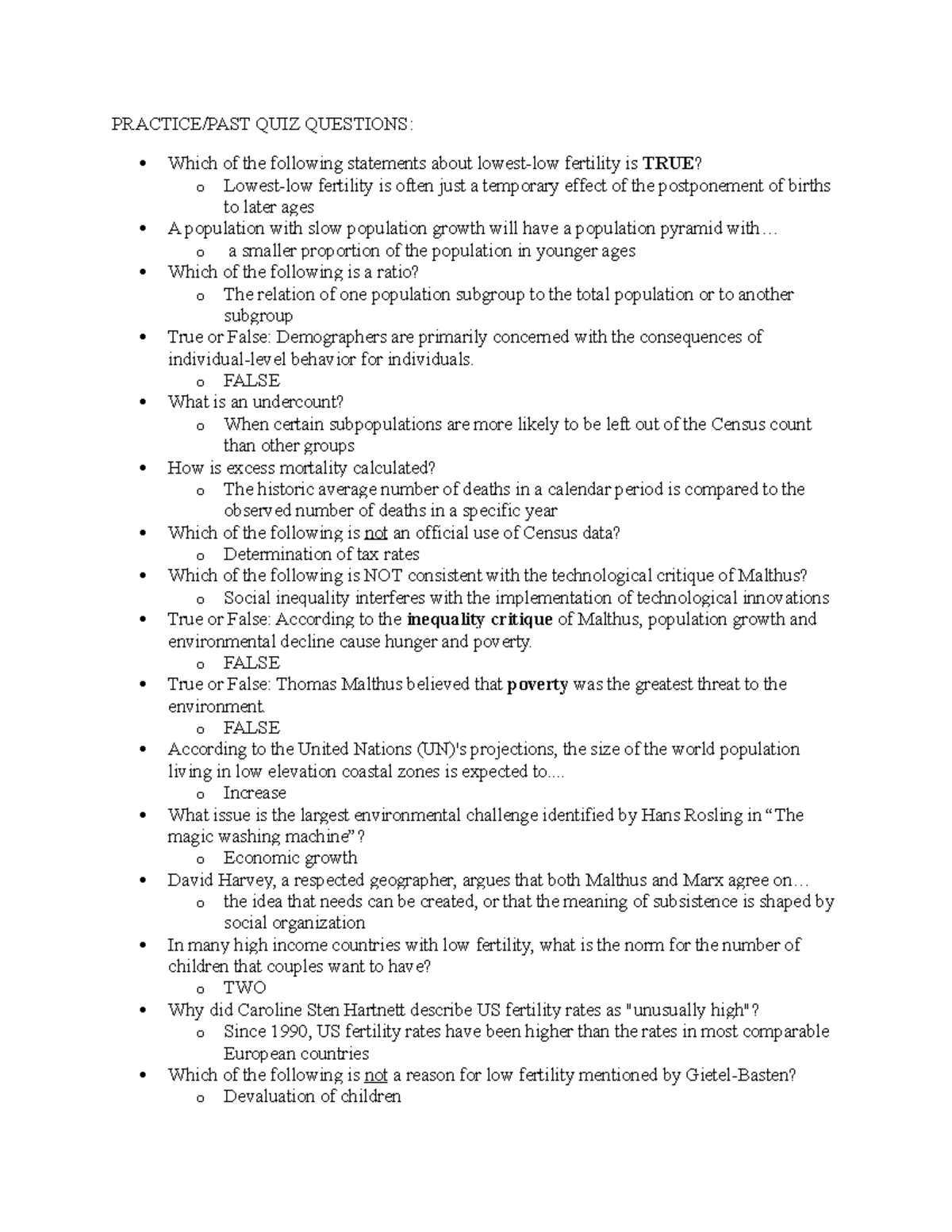 Practice - PRACTICE/PAST QUIZ QUESTIONS: Which of the following ...