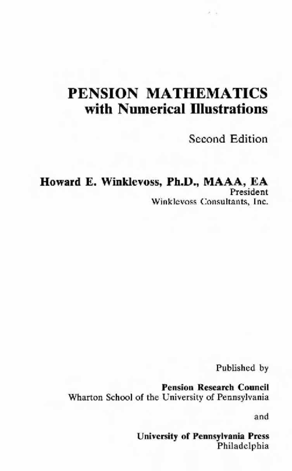Pension mathematics with numerical illustrations -4 - pension plan ...